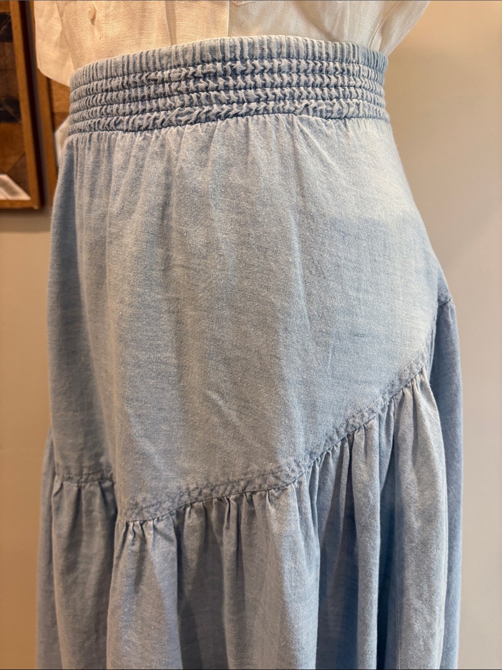 Vintage Indygo Light Blue Tiered Cotton Denim Prairie Skirt size Medium *As-Is* - Picture 6 of 13
